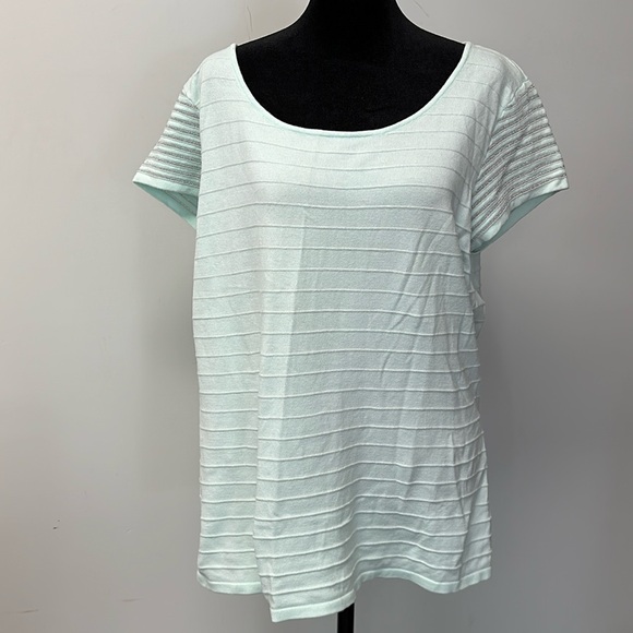 Alex Marie Short Sleeve Blouse Seafoam Green silver threading on sleeves size XL - Picture 1 of 12
